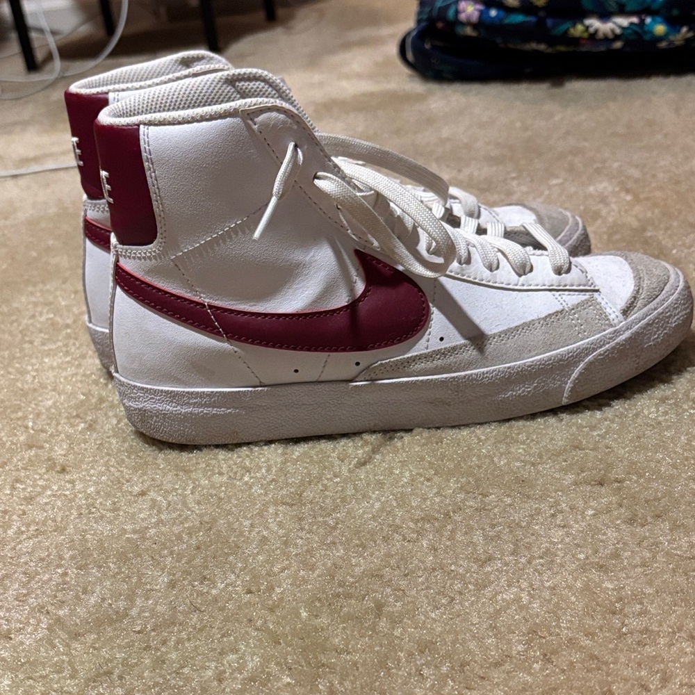 Nike White and Burgundy High-Top Sneakers
